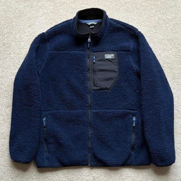Navy‎ Blue Eddie Bauer Deep Pile Zip Up Fleece Jacket Large - Picture 1 of 8